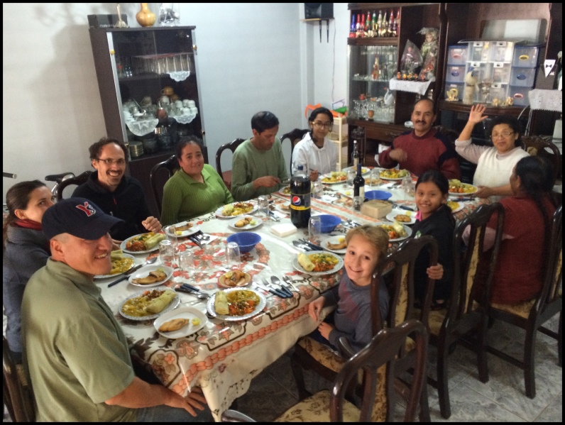 Good Friday dinner with our host, the Munoz Family, and othere guests Amelie and Antoine from France.